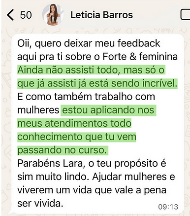 Print de depoimento: aluna diz que o marido passou a ouvi-la de verdade após aprender comunicação feminina